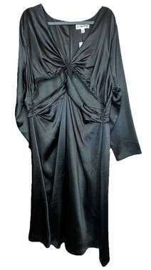 The Drop Women’s Sexy Violeta Black Satin Dress Front Cutout Long Sleeve Zip 2X